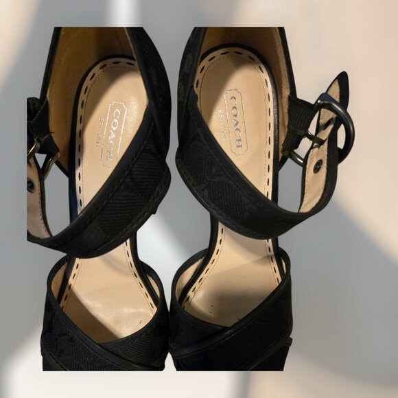 COACH Black Signature C Ankle Strap Platform Heels sz 10 - Picture 4 of 7